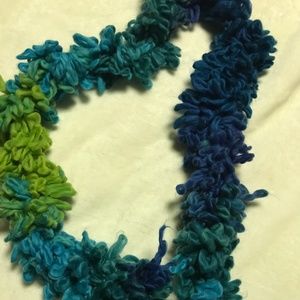 Variegated Blue & Green Handmade Loopy Scarf NWOT
